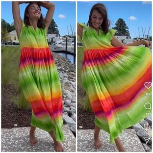 NWT $212 Briton Court Jenny Maxi Dress Colorful Ombré Rainbow Cotton Gauze Sz S